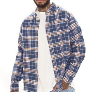 Cold One Long Sleeve Flannel Shirt Blue/Combo Size L